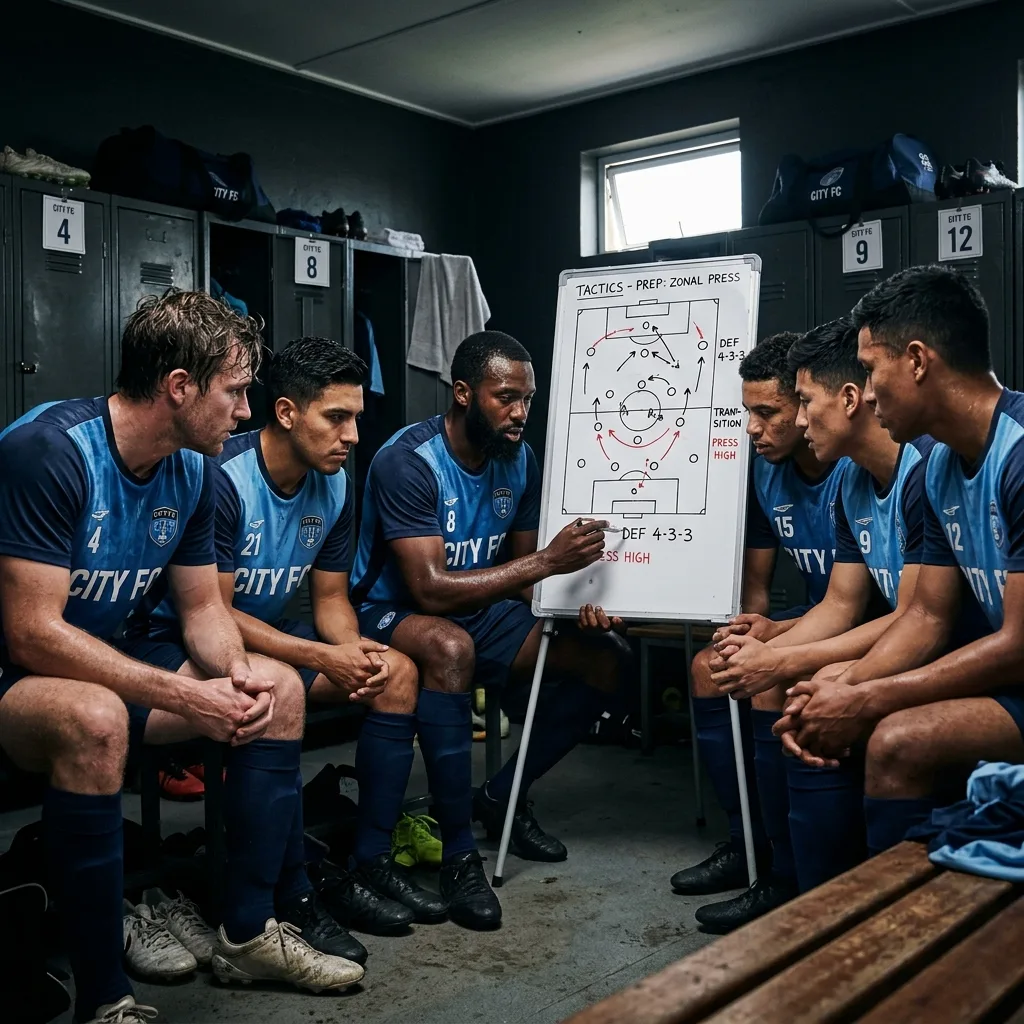 Football team tactical dressing room briefing